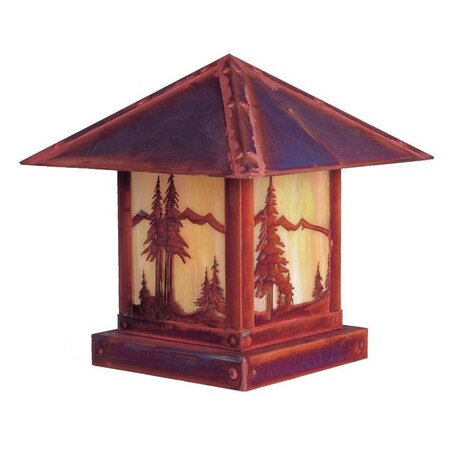 Arroyo Craftsman 9" Timber Ridge Column Mount With Mountain Filigree, Rustic Brown, Clear Seedy Glass TRC-9MNCS-RB